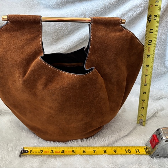 STAUD Tan Suede Shoulder Bag with Gold Handle - Picture 3 of 5